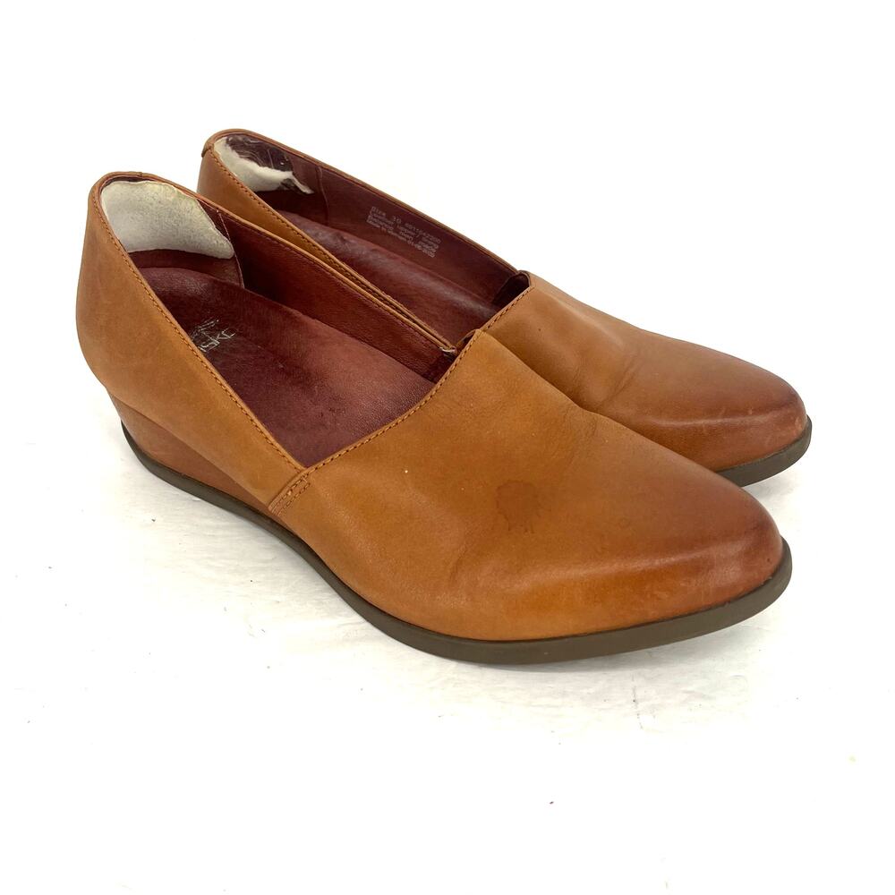 Dansko Cognac Leather Wedge Slip-On Flats